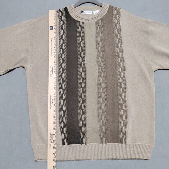 Vintage BACHRACH Mens Large Cable Knit Sweater Tan Neutral Acrylic Made in USA - Picture 9 of 12